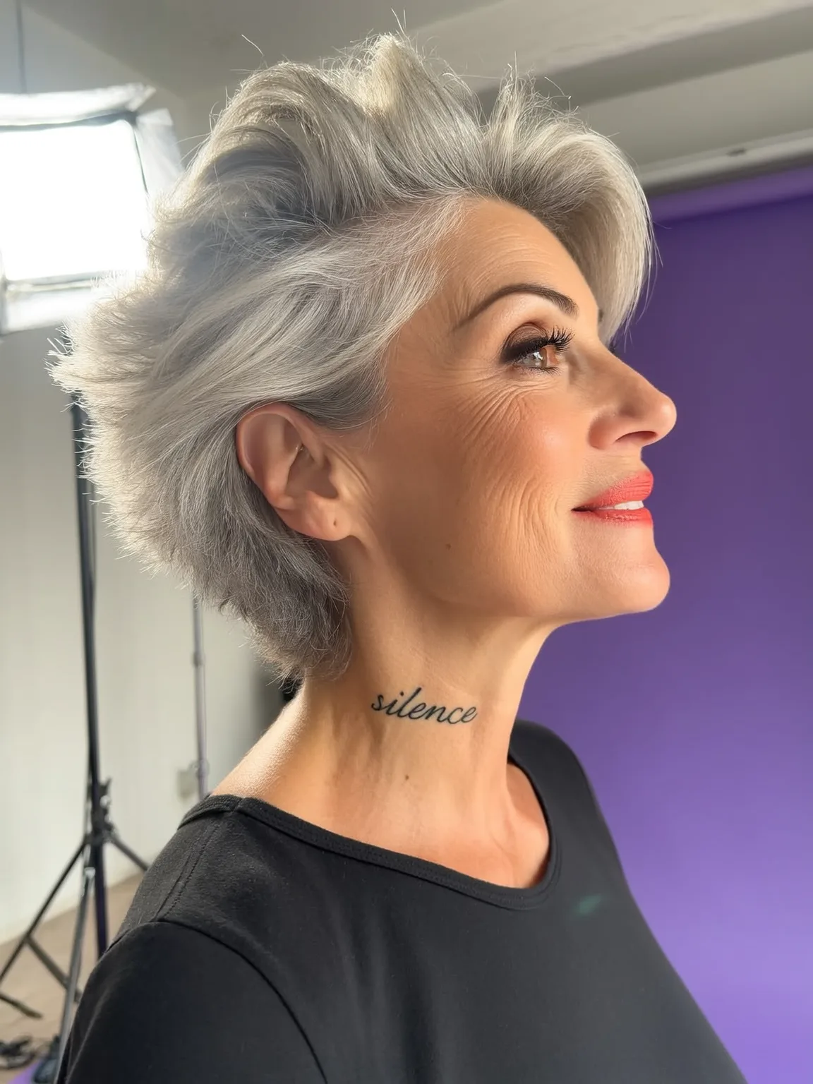 Feathered Short Cut with Silver Gray Dimensions